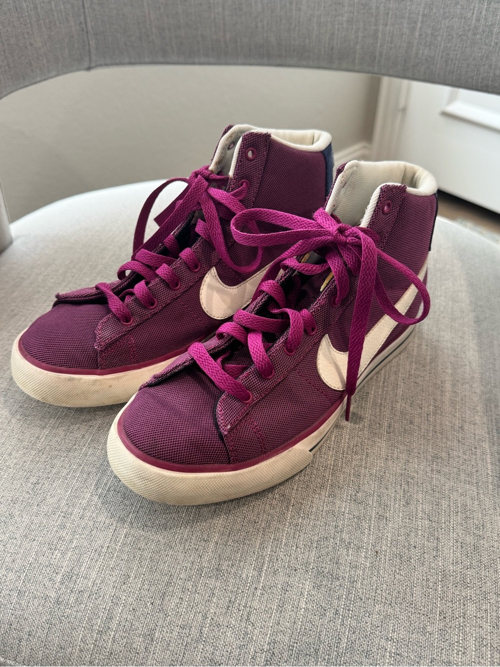 Nike Women's High-Top Sneakers in Plum and White
